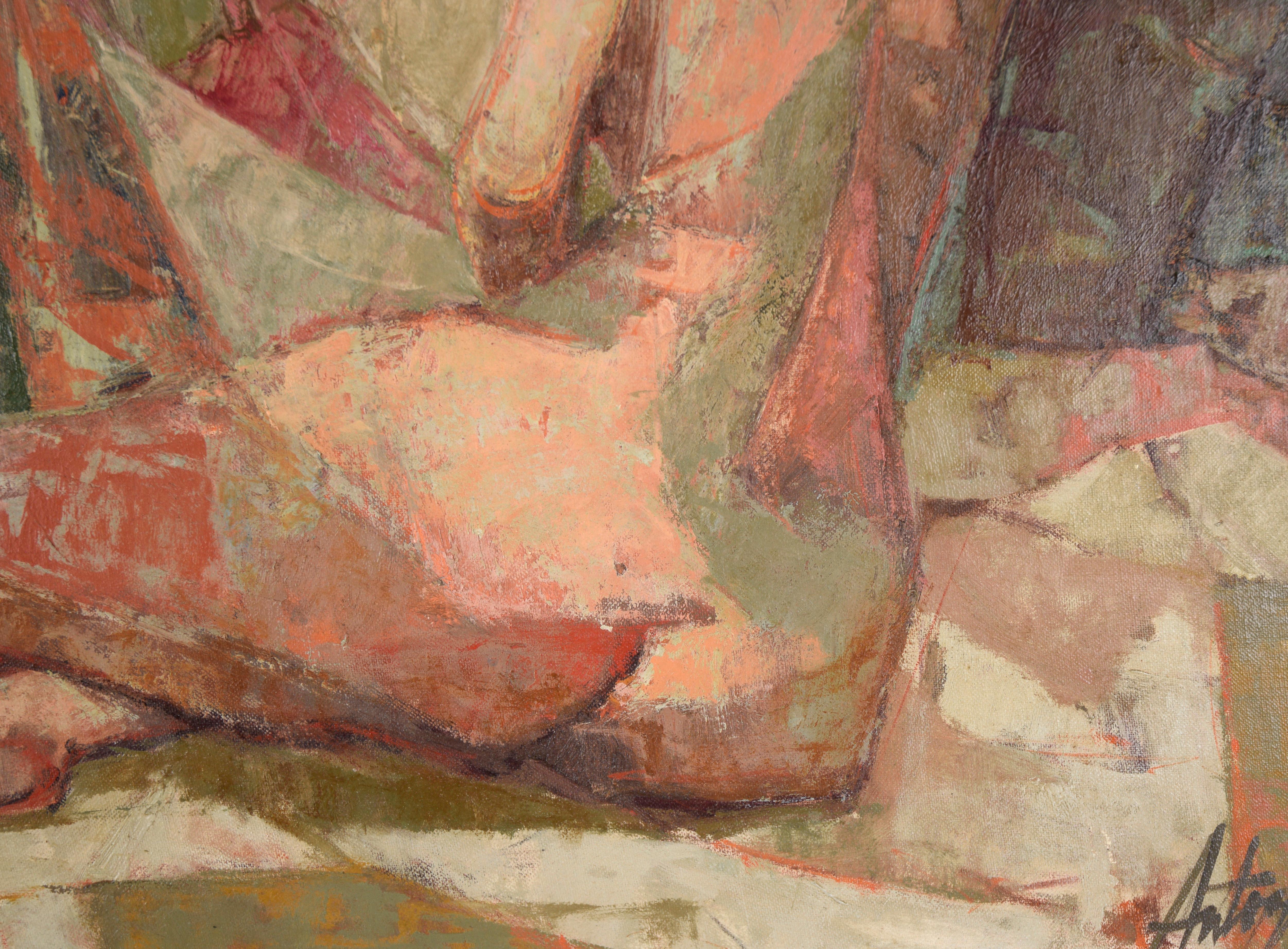 Mujer desnuda cubista junto a la ventana al óleo sobre panel ilustración envuelto en lienzo

Preciosa representación modernista de una mujer desnuda, de espaldas al espectador, por Kero Antoyan (armenio, 1912-1993). Se muestra a una mujer sentada,