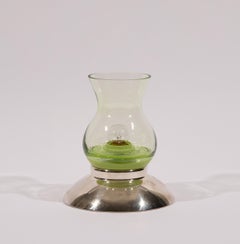 Kerosene Lamp Inspired Green Glass Silver Contemporary Table Lamp by Nusprodukt