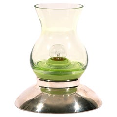 Kerosene Lamp Inspired Green Glass Silver Contemporary Table Lamp by Nusprodukt