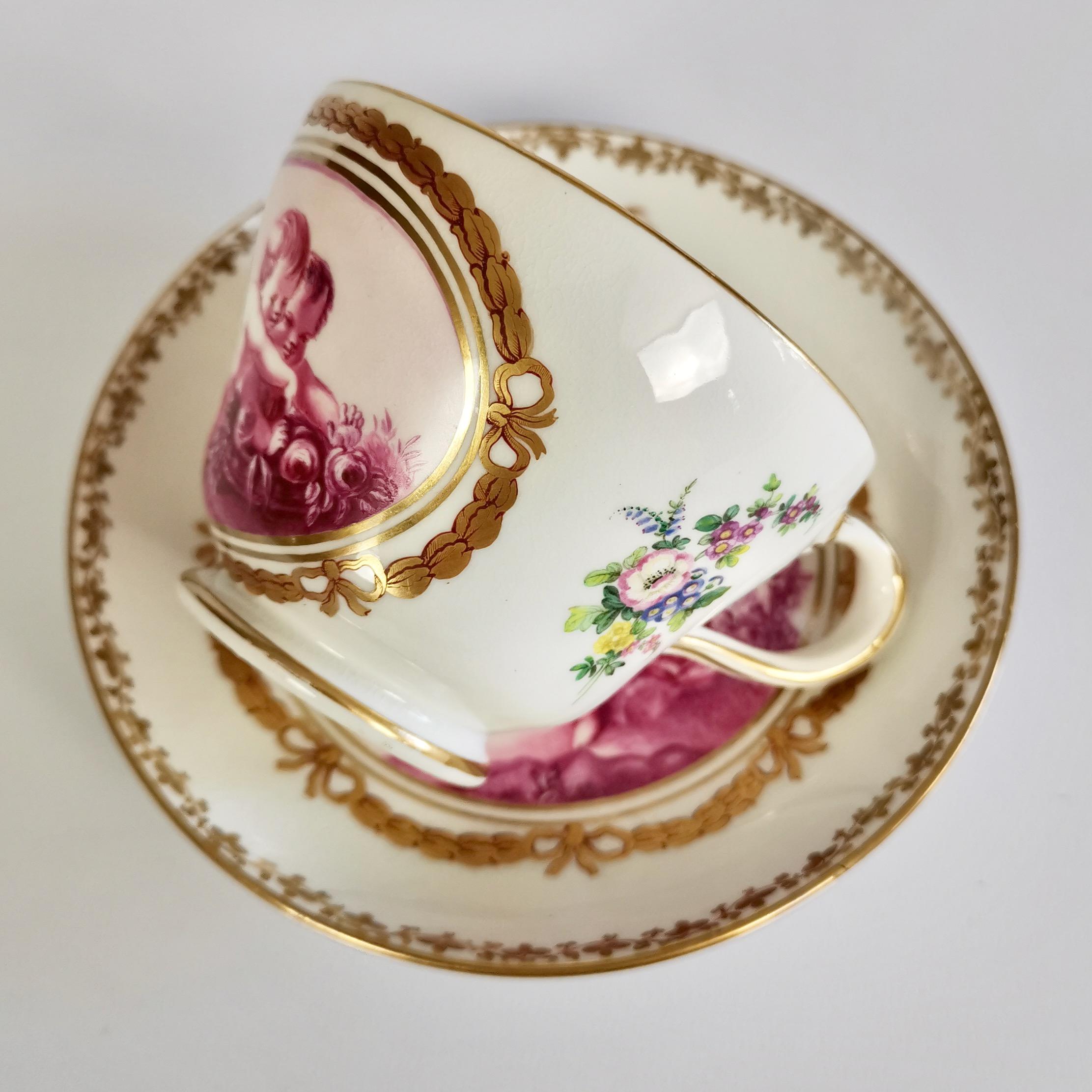 Kerr & Binns Worcester Porcelain Cup and Saucer, Puce Putti Playing, circa 1855 5