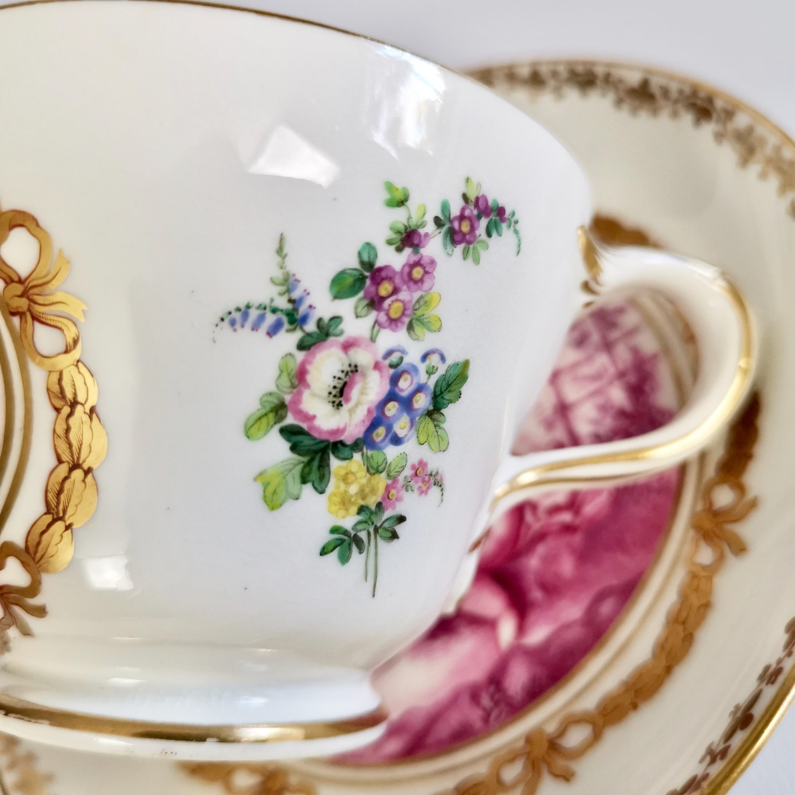 Kerr & Binns Worcester Porcelain Cup and Saucer, Puce Putti Playing, circa 1855 6