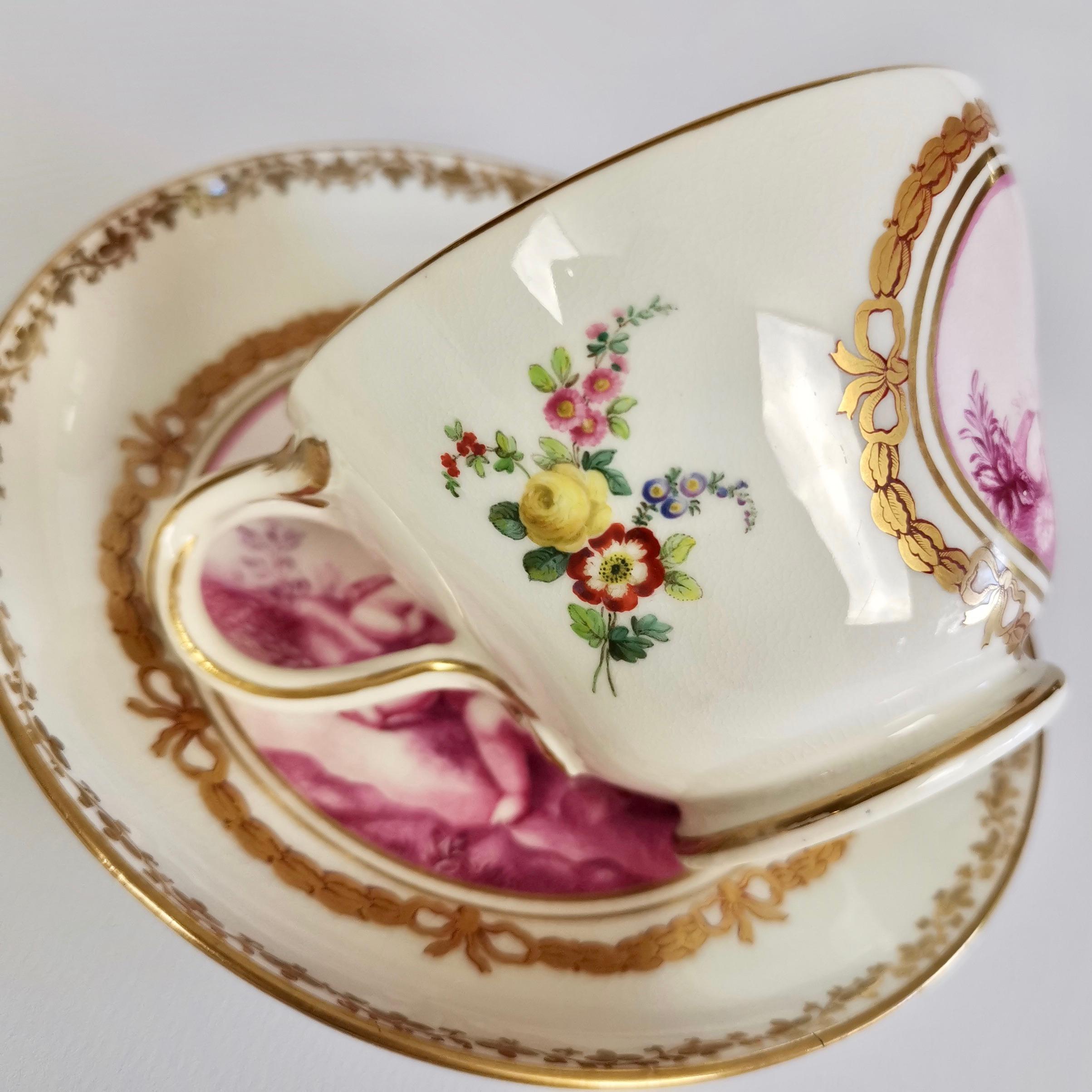 Kerr & Binns Worcester Porcelain Cup and Saucer, Puce Putti Playing, circa 1855 7