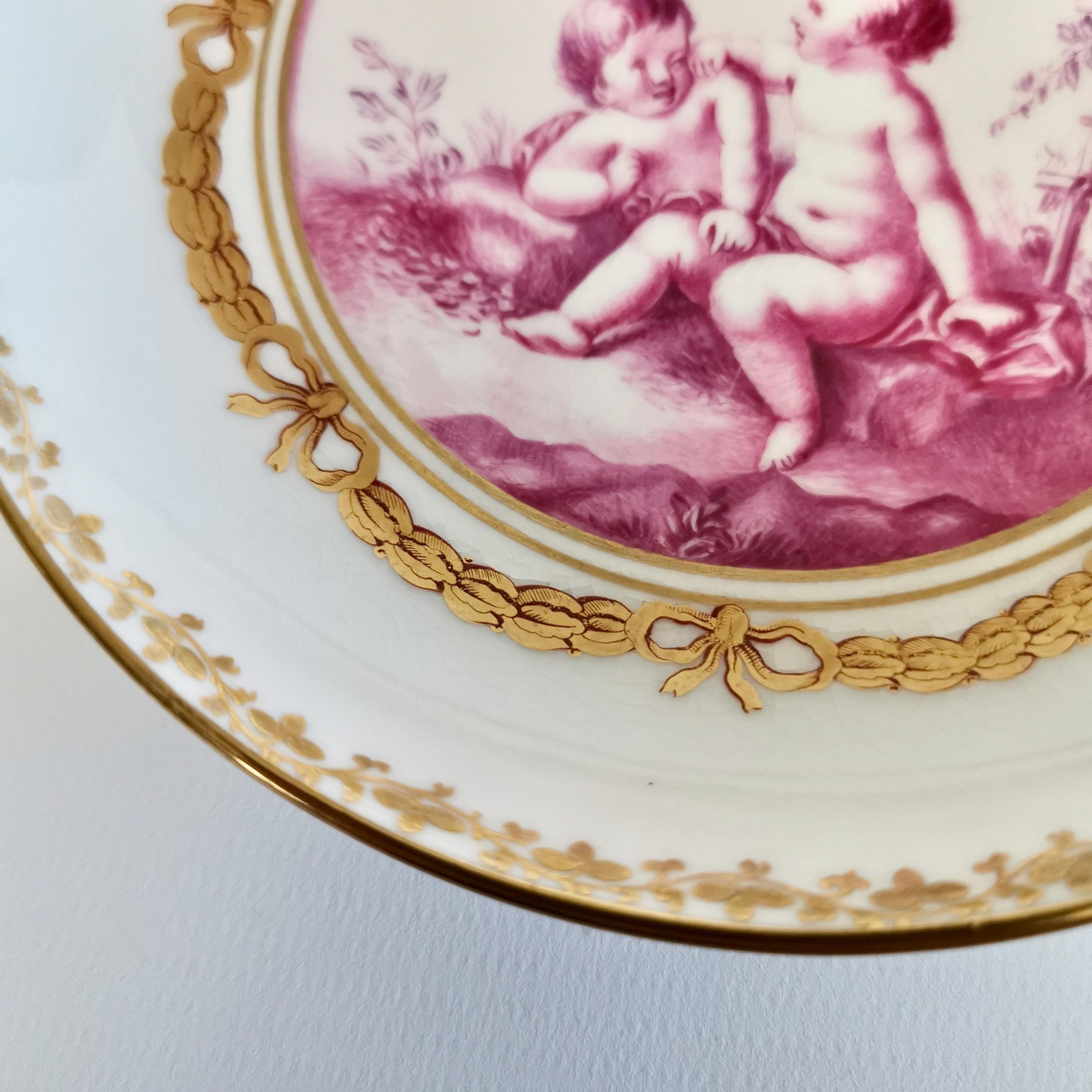 Kerr & Binns Worcester Porcelain Cup and Saucer, Puce Putti Playing, circa 1855 9