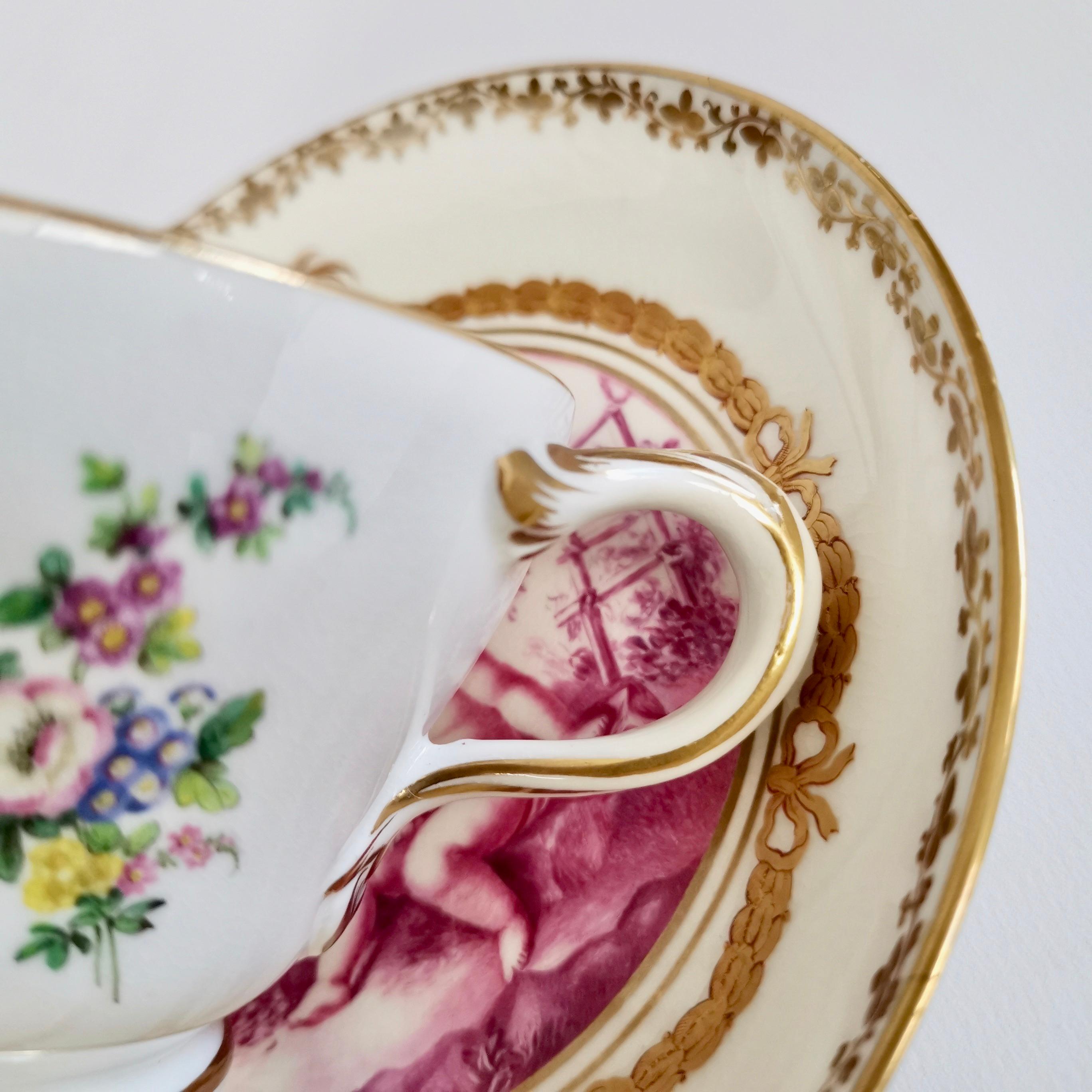 Kerr & Binns Worcester Porcelain Cup and Saucer, Puce Putti Playing, circa 1855 3
