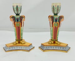 Kerr & Binns Worcester Porcelain Egyptian Revival Candlesticks, Circa 1852-1862
