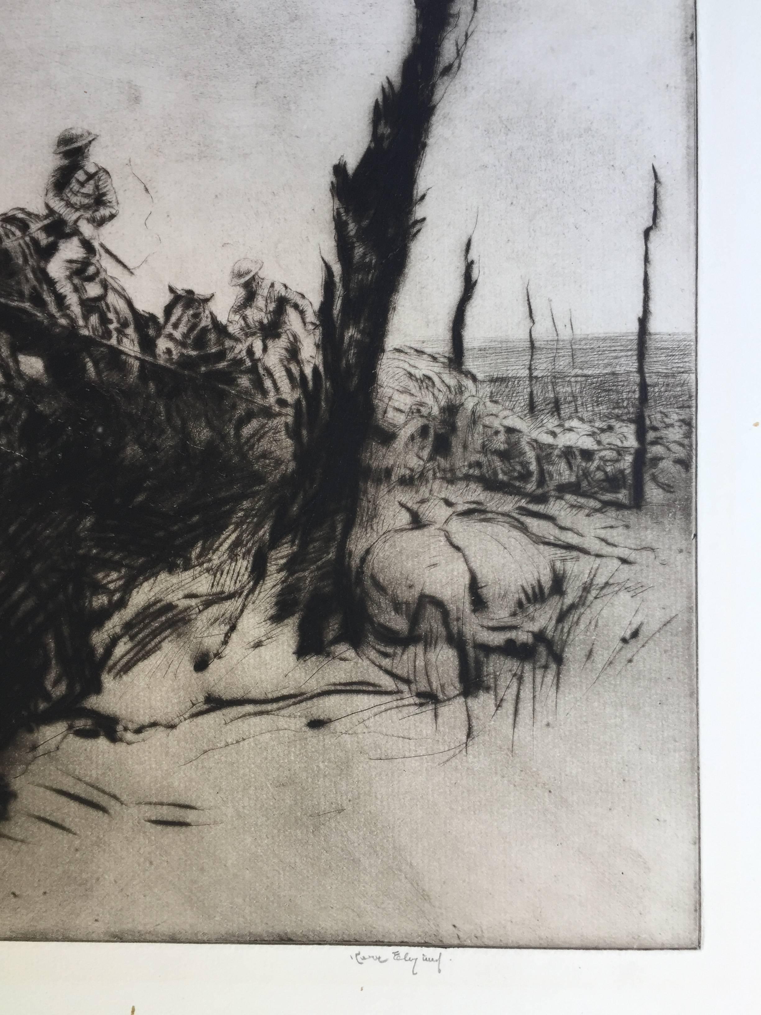 ROUGH GOING - (WORLD WAR 1) - Gray Landscape Print by Kerr Eby