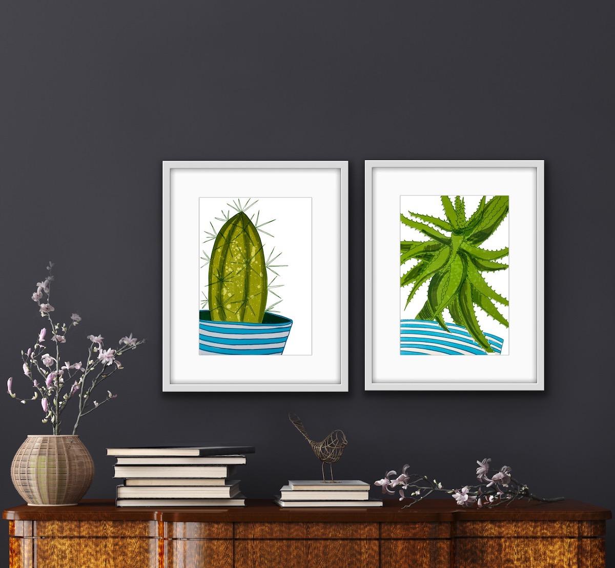Cactus II and Aloe Vera Diptych - Print by Kerry Day