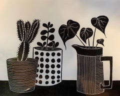 Das Kaktus, der Geldbaum und die Begonia, Monochrome Kunst, Blumenkunst, B+W Kunst