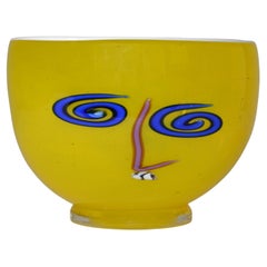 Retro Kerry Feldman Op Art Glass Bowl by Fineline After Picasso Mid-Century Modern 80 