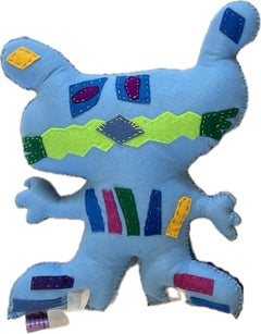 Blue Free Range Critter, by Kerry Green, Soft sculpture, mustache, Santa Fe