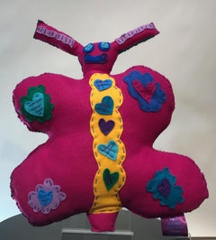 Free Range Butterfly, soft sculpture, felt, pink, green, yellow, blue, purple