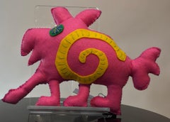 Free Range Critter, Pink and Purple walking animal, soft sculpture, felt