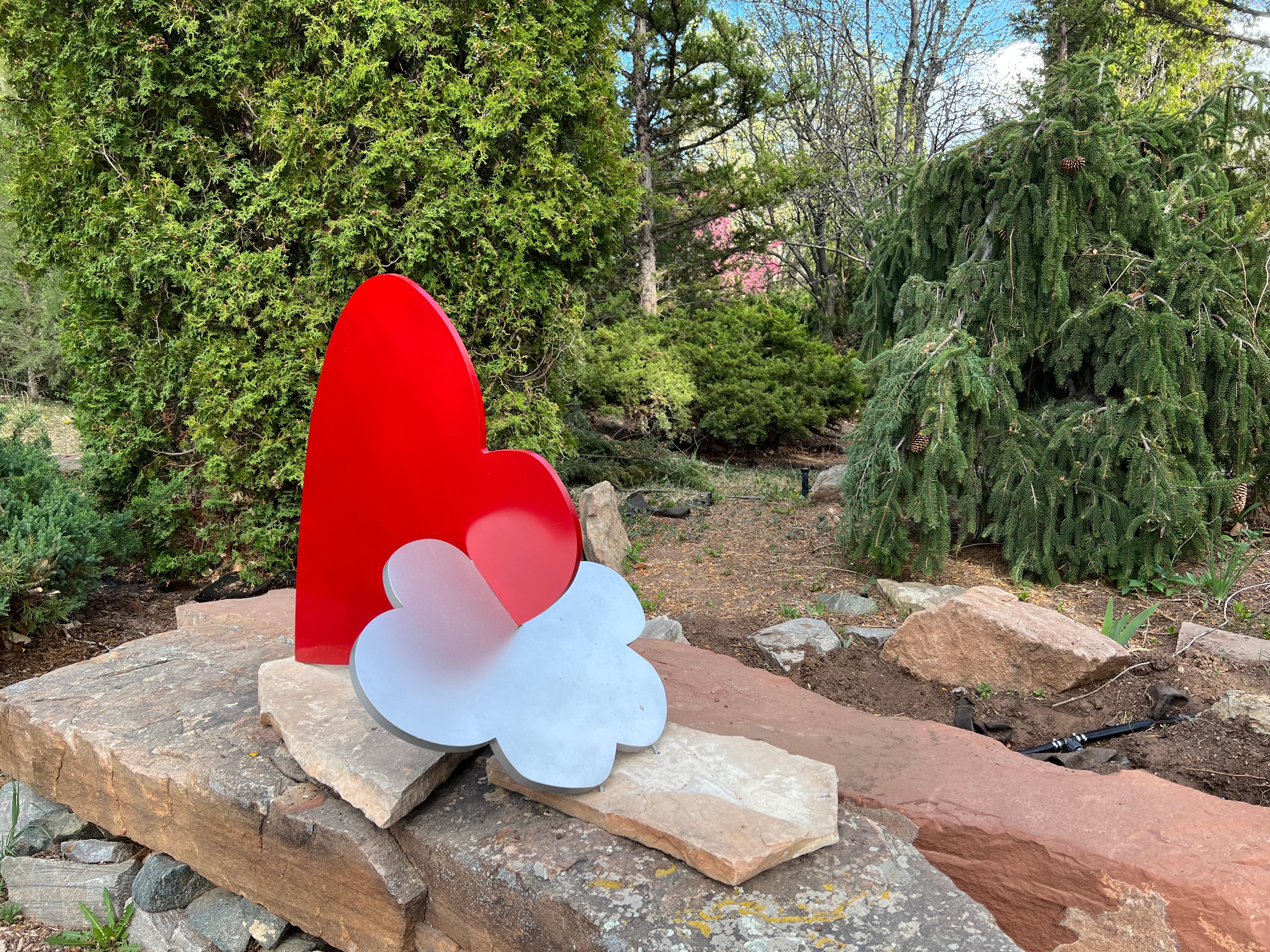 Heart + Cloud, sculpture by Kerry Green, contemporary, indoor, outdoor, red, silver For Sale 7