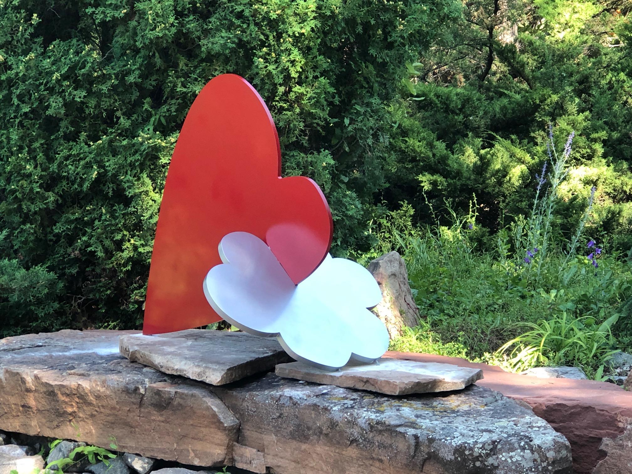 Heart + Cloud, sculpture by Kerry Green, contemporary, indoor, outdoor, red, silver For Sale 3