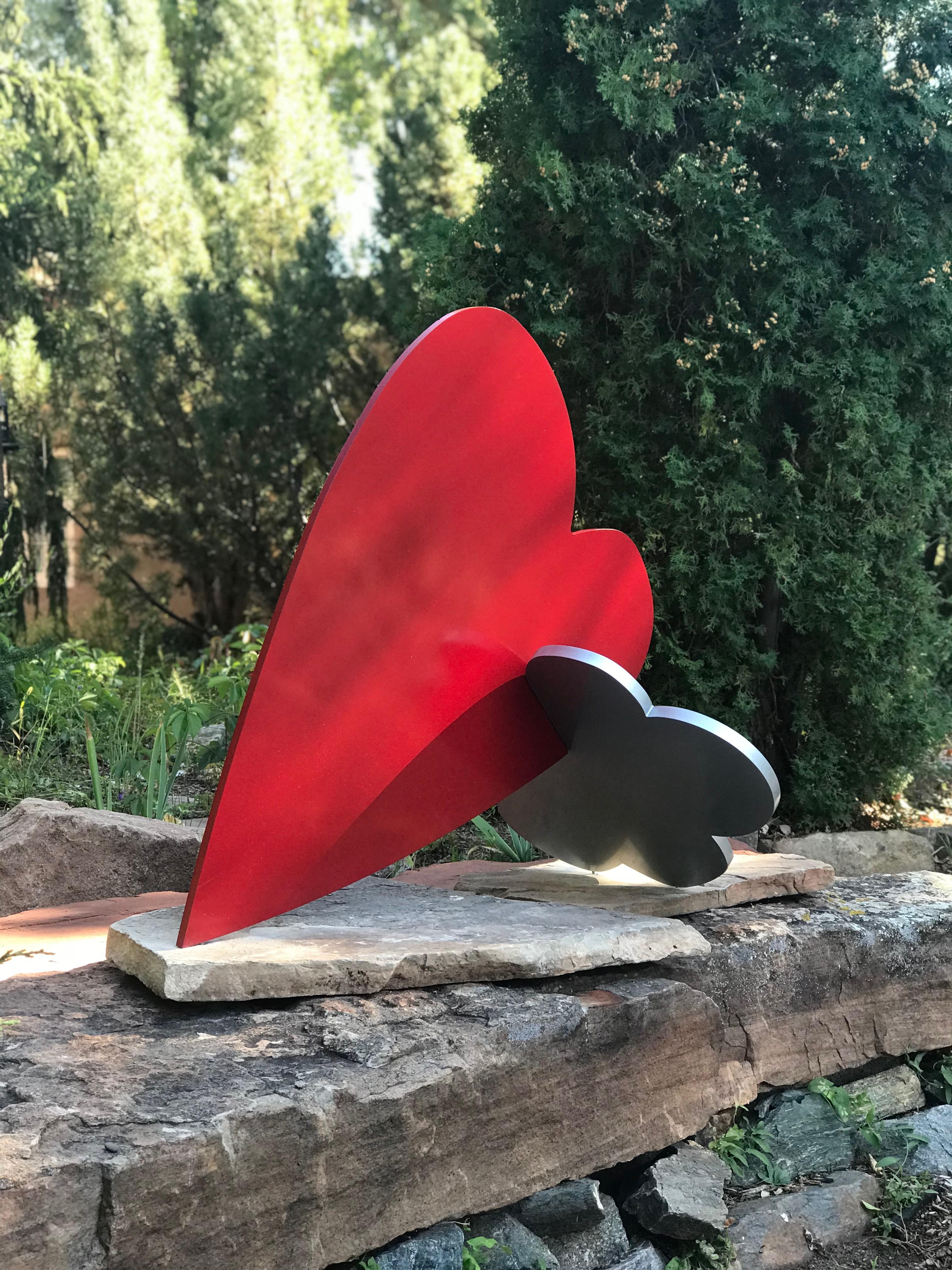 Heart + Cloud, sculpture by Kerry Green, contemporary, indoor, outdoor, red, silver For Sale 4