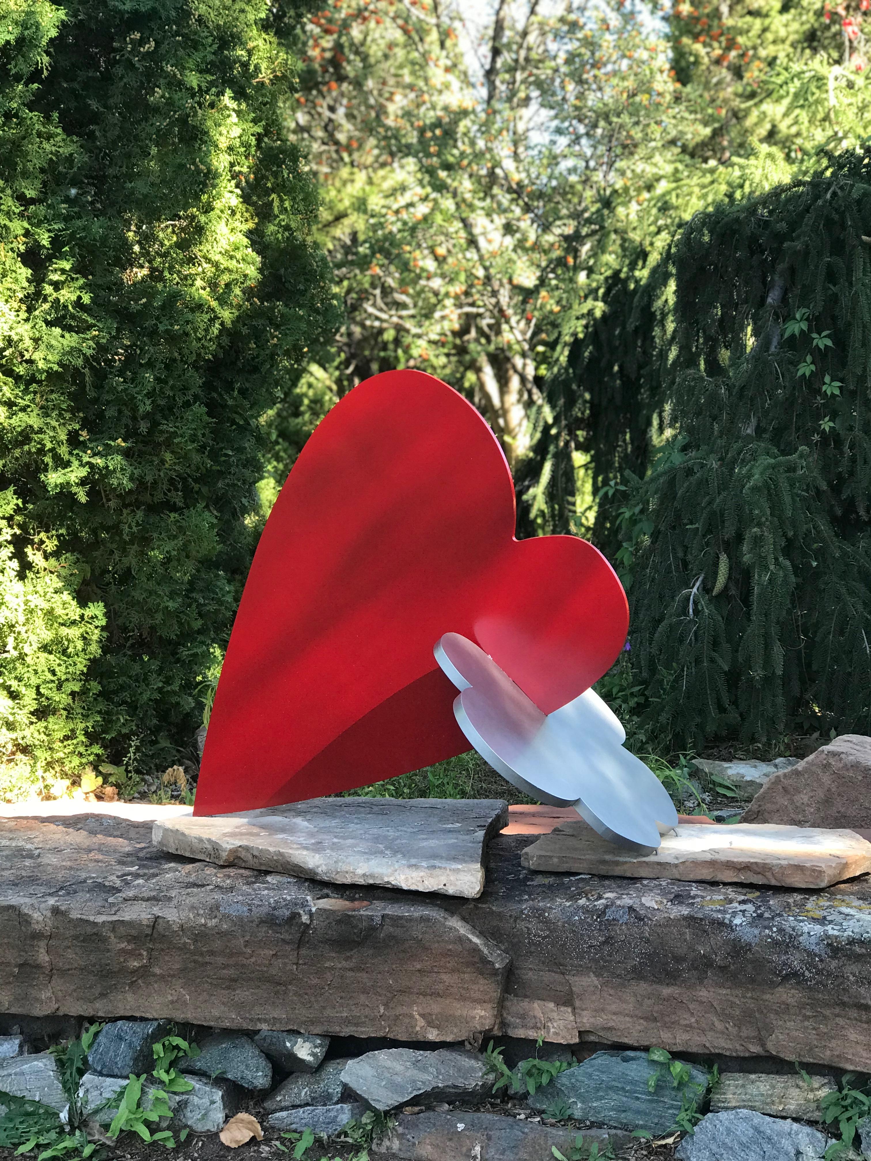 Heart + Cloud, sculpture by Kerry Green, contemporary, indoor, outdoor, red, silver For Sale 5