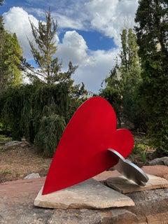 Heart + Cloud, sculpture by Kerry Green,contemporary,indoor, outdoor, red,silver