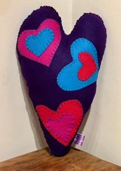 Soft Heart, soft sculpture by Kerry Green, Santa Fe, turquoise, dark purple, felt