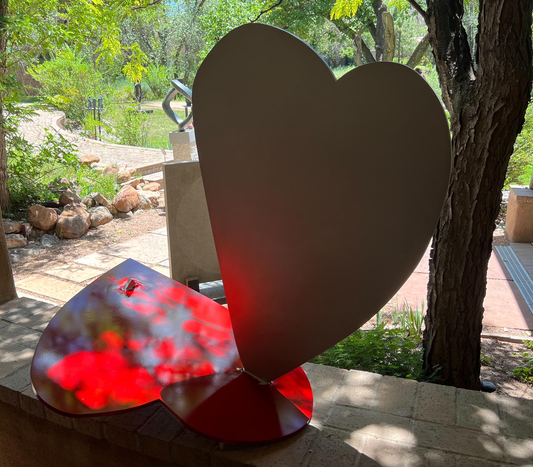 Three Balancing Hearts, sculpture, by Kerry Green, Santa Fe, red, silver, outside

Aluminum with painted surface 

limited edition 18

Since childhood, Kerry Green has always been creative; painting, drawing, sculpting, and sewing. Her family