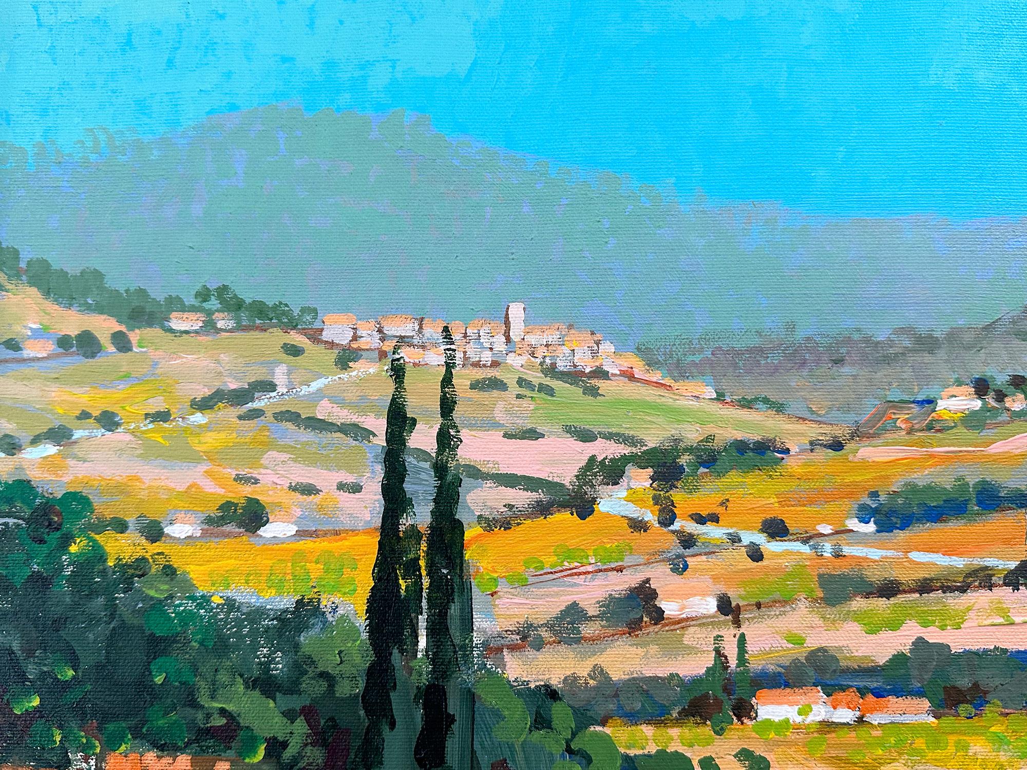 El resultado es una visión refrescante de sus escenas de la Toscana. El camino italiano se representa con mucha vitalidad y energía, mientras los árboles y las montañas se representan sueltos en el fondo, bajo un horizonte casi turquesa. Nos