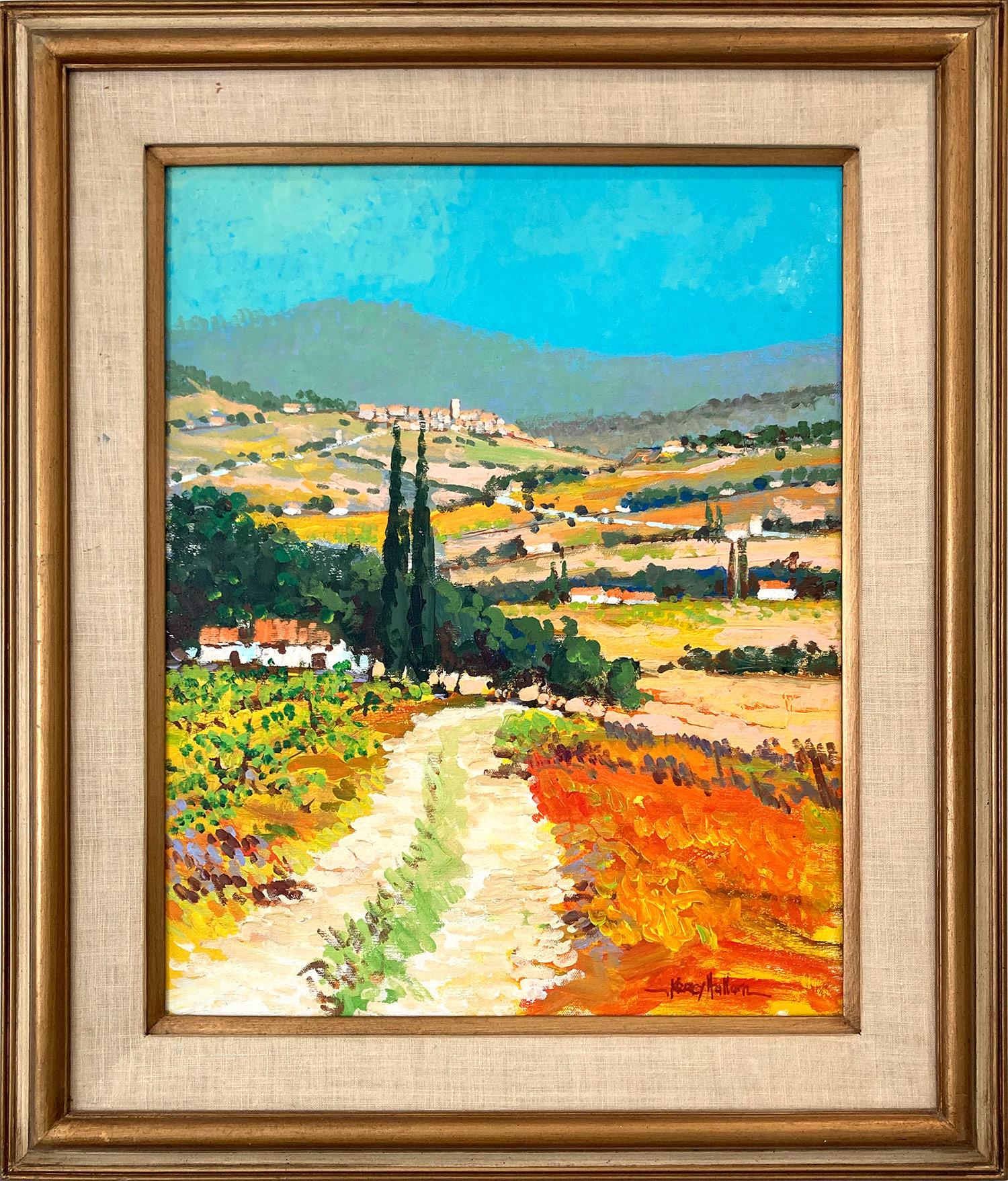 Kerry Hallam Landscape Painting - "Foothills of Tuscany" Post-Impressionist Italian View Painting on Canvas Framed