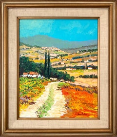 Vintage "Foothills of Tuscany" Post-Impressionist Italian View Painting on Canvas Framed