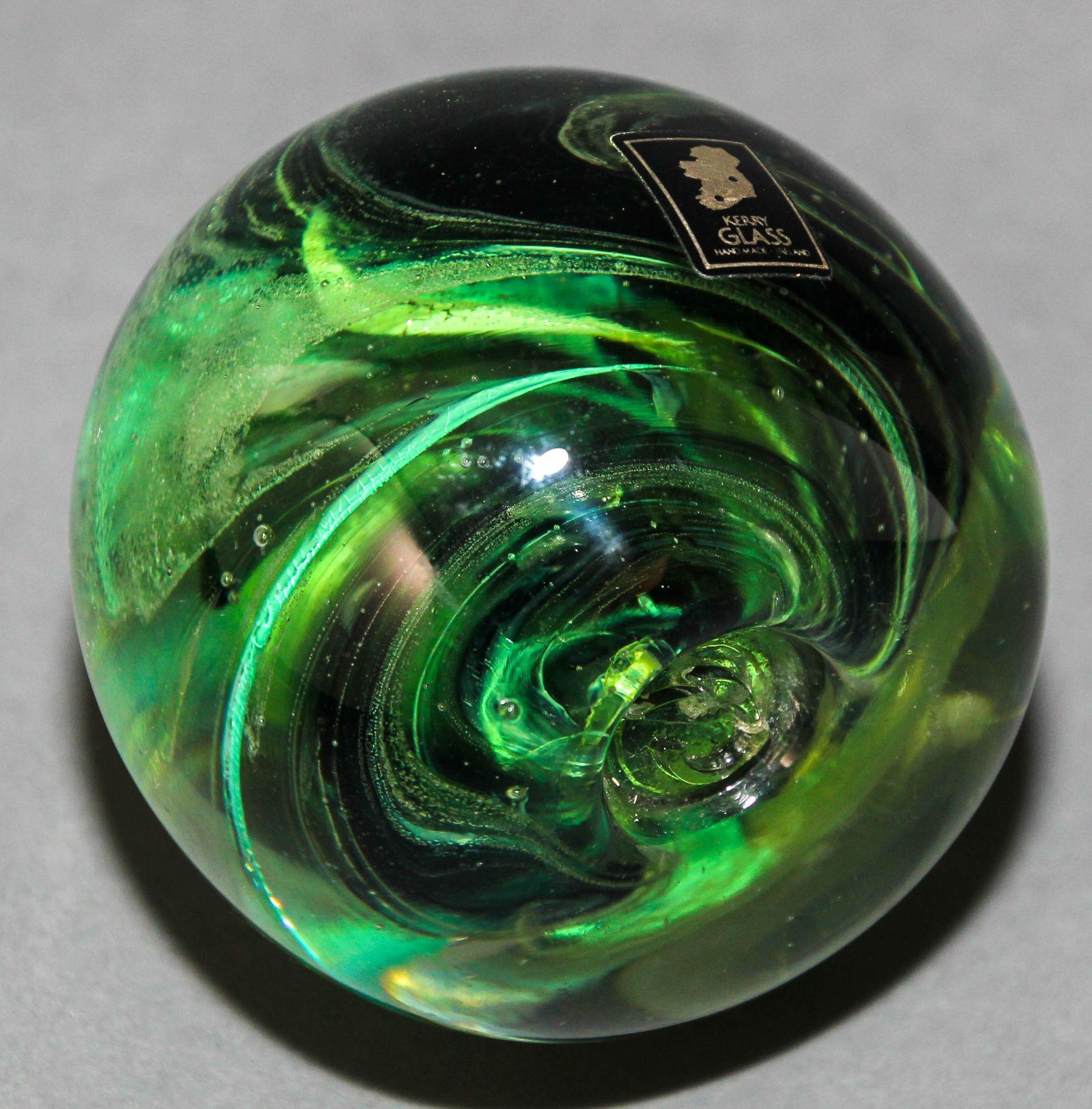 KERRY Irish Art Glass Paperweight Hand Blown in a Jade to Emerald Green 1980s For Sale 3