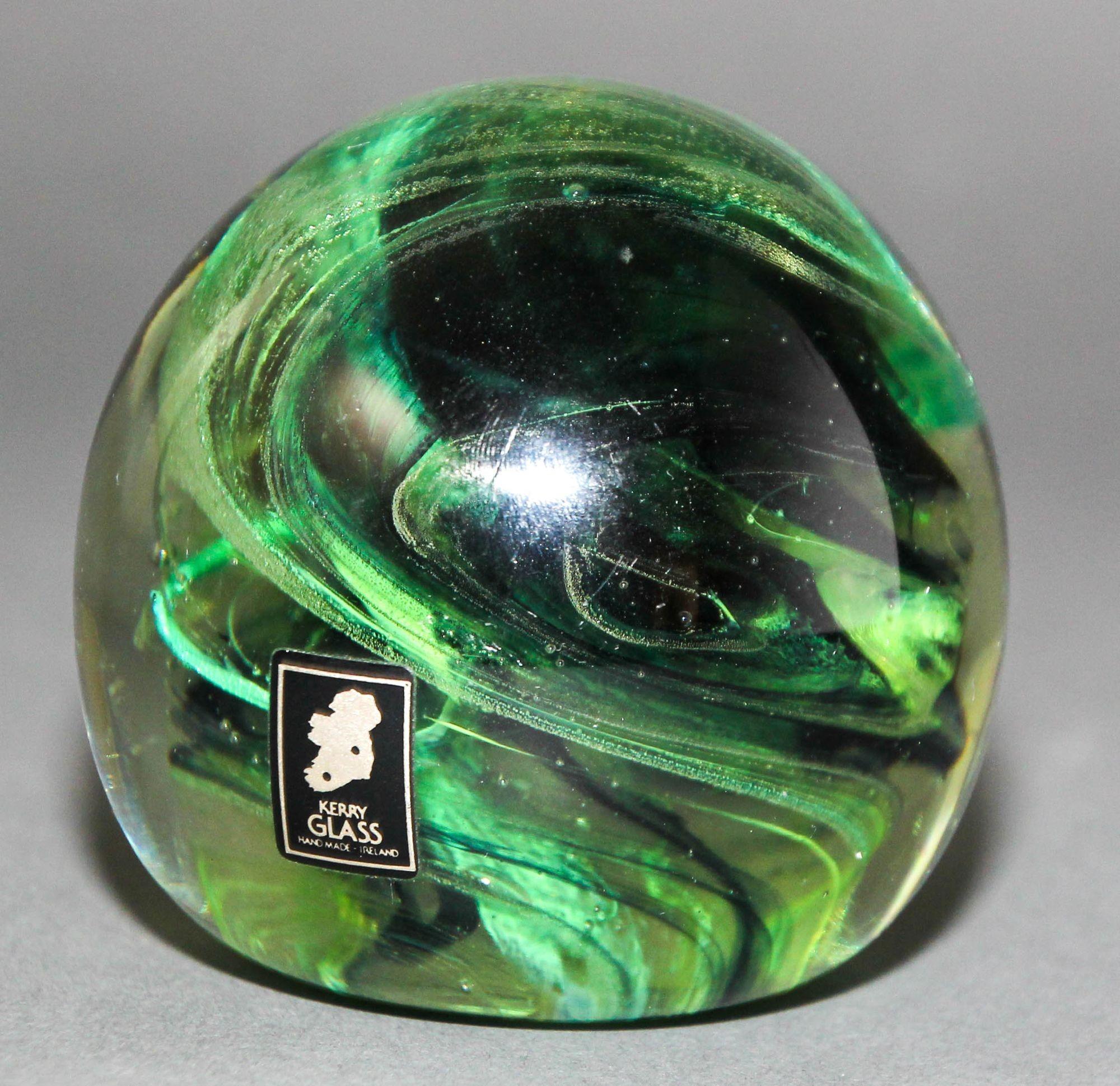 KERRY Irish Art Glass Paperweight Hand Blown in a Jade to Emerald Green 1980s For Sale 5