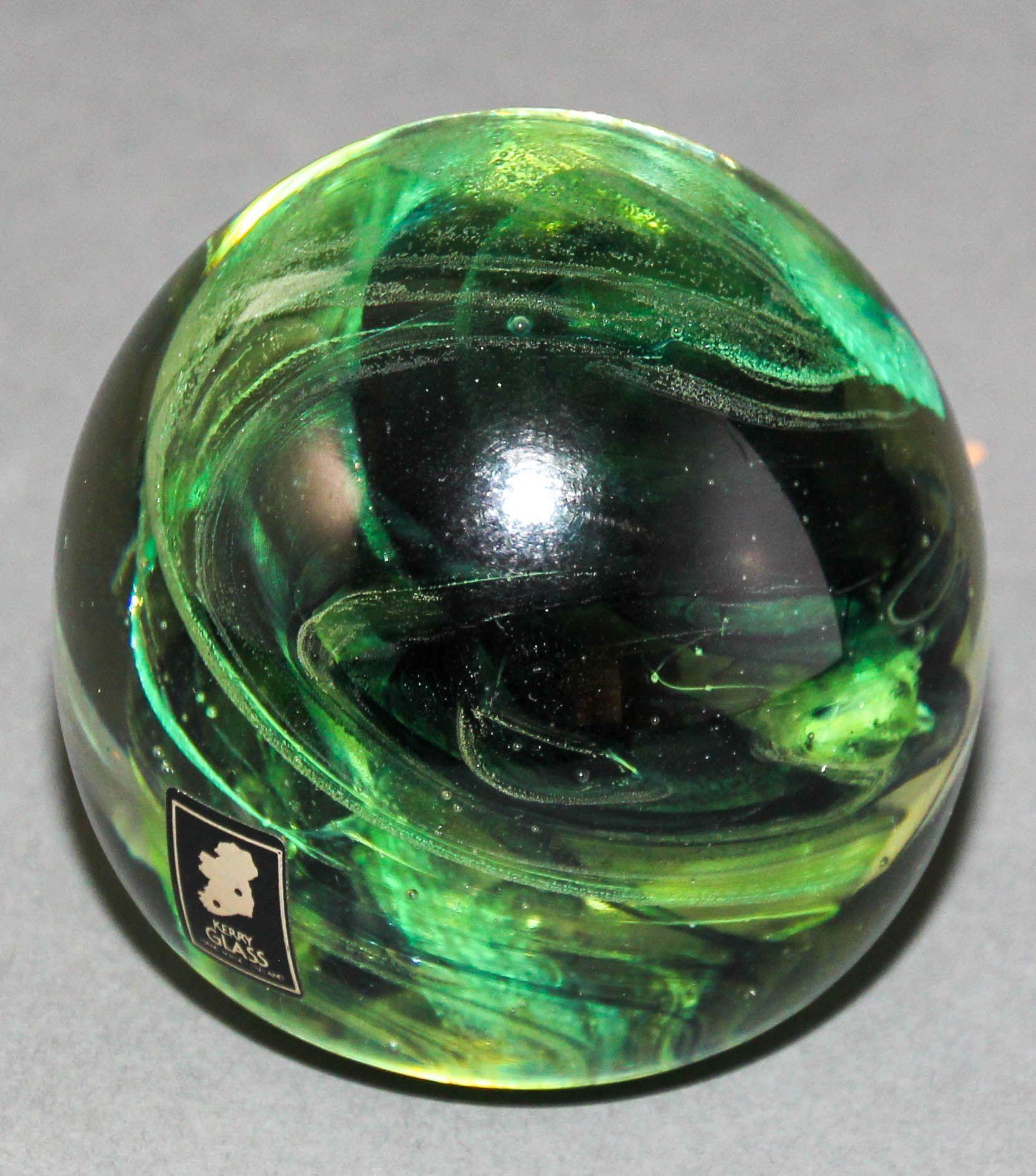 KERRY Irish Art Glass Paperweight Hand Blown in a Jade to Emerald Green 1980s For Sale 6