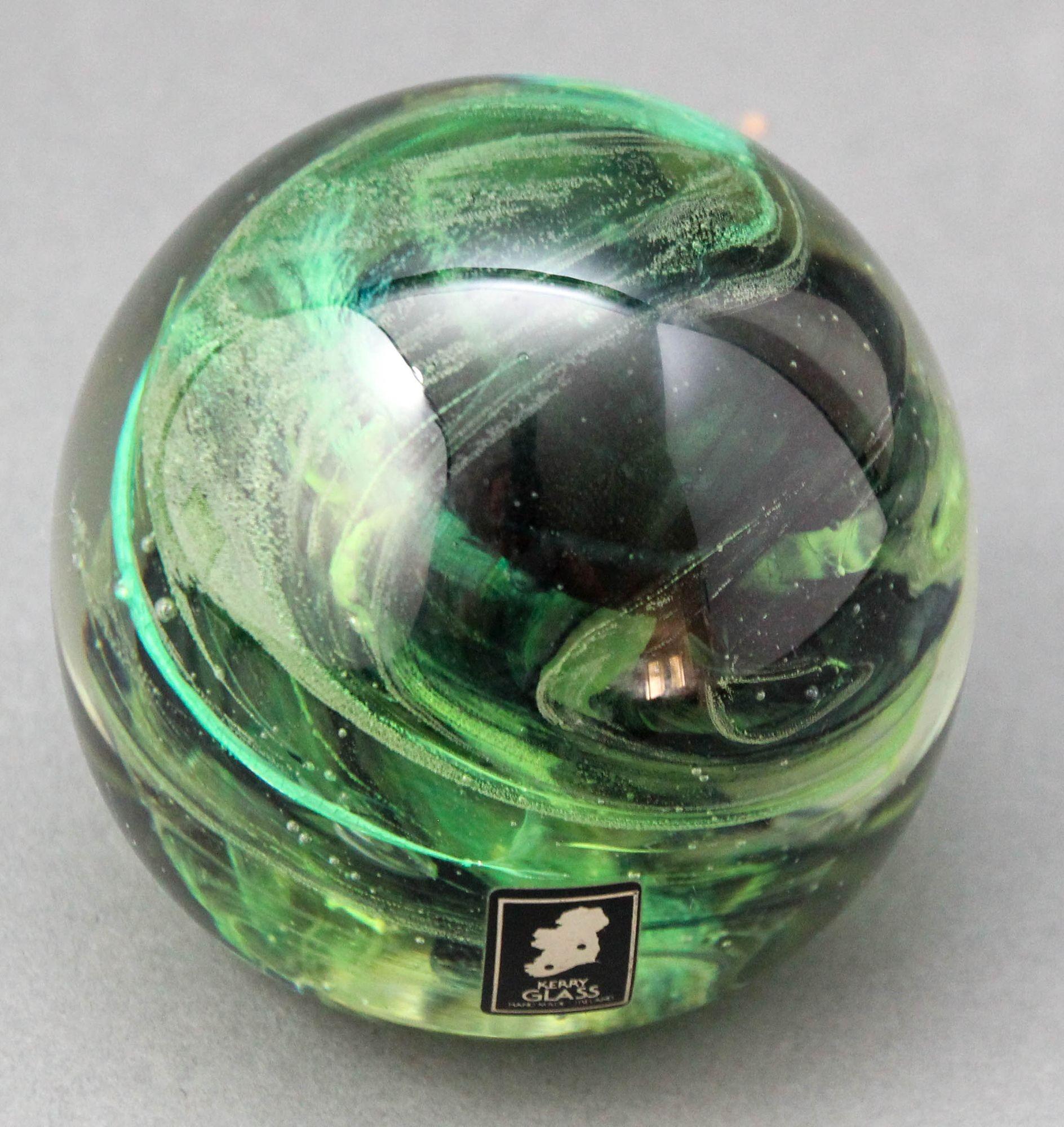 KERRY Irish Art Glass Paperweight Hand Blown in a Jade to Emerald Green 1980s For Sale 8