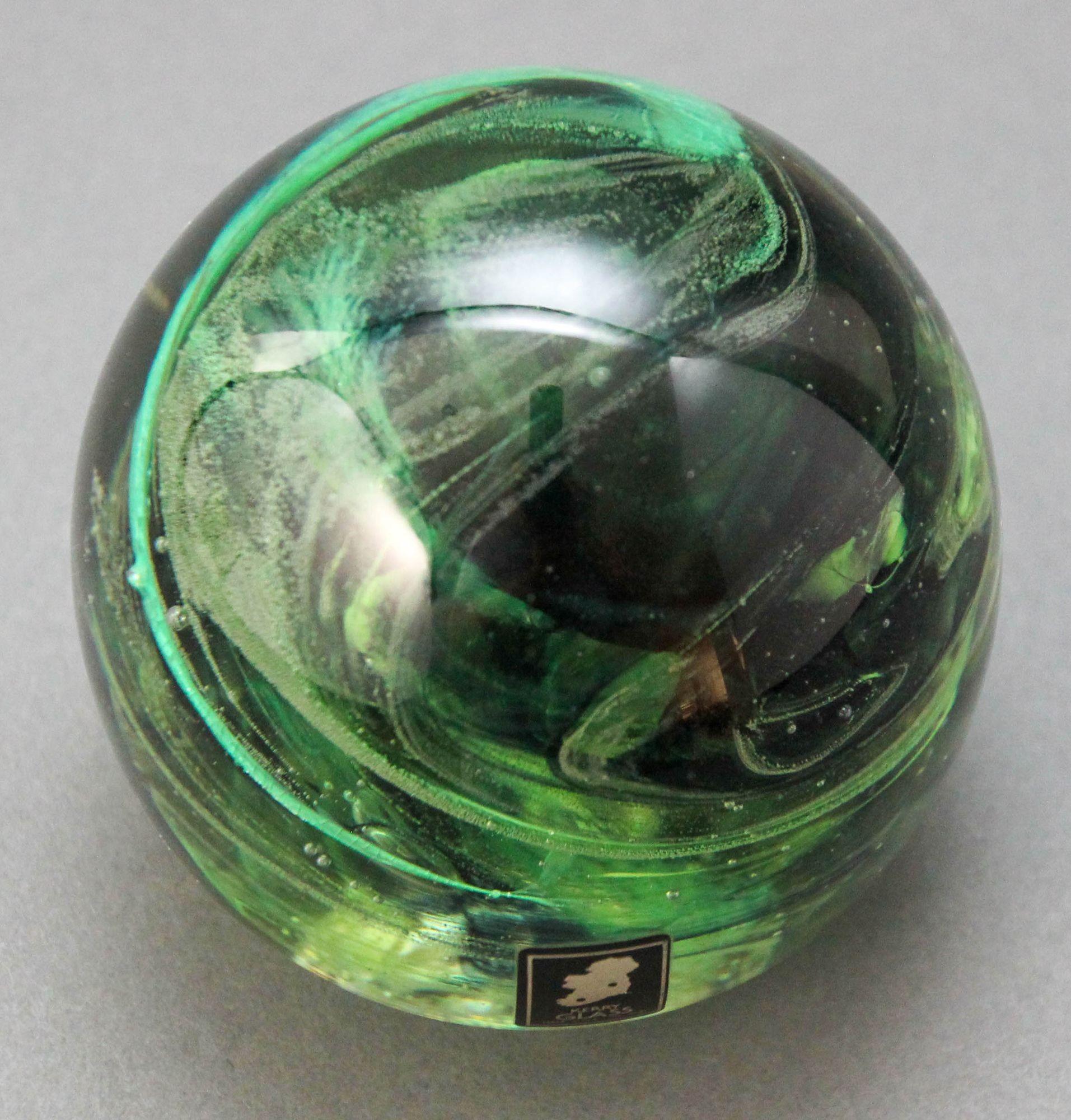 KERRY Irish Art Glass Paperweight Hand Blown in a Jade to Emerald Green 1980s In Good Condition For Sale In North Hollywood, CA