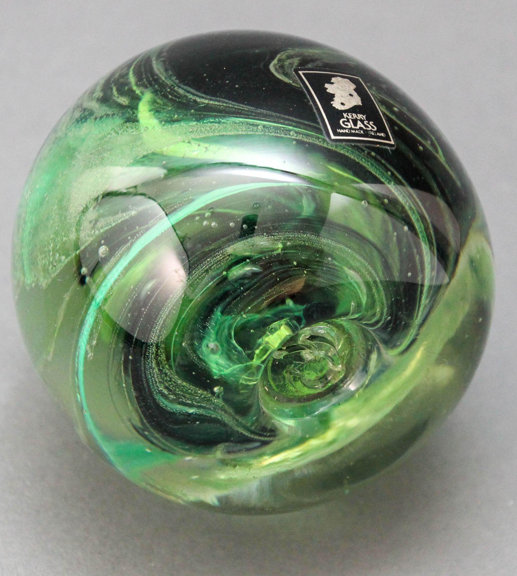 20th Century KERRY Irish Art Glass Paperweight Hand Blown in a Jade to Emerald Green 1980s For Sale