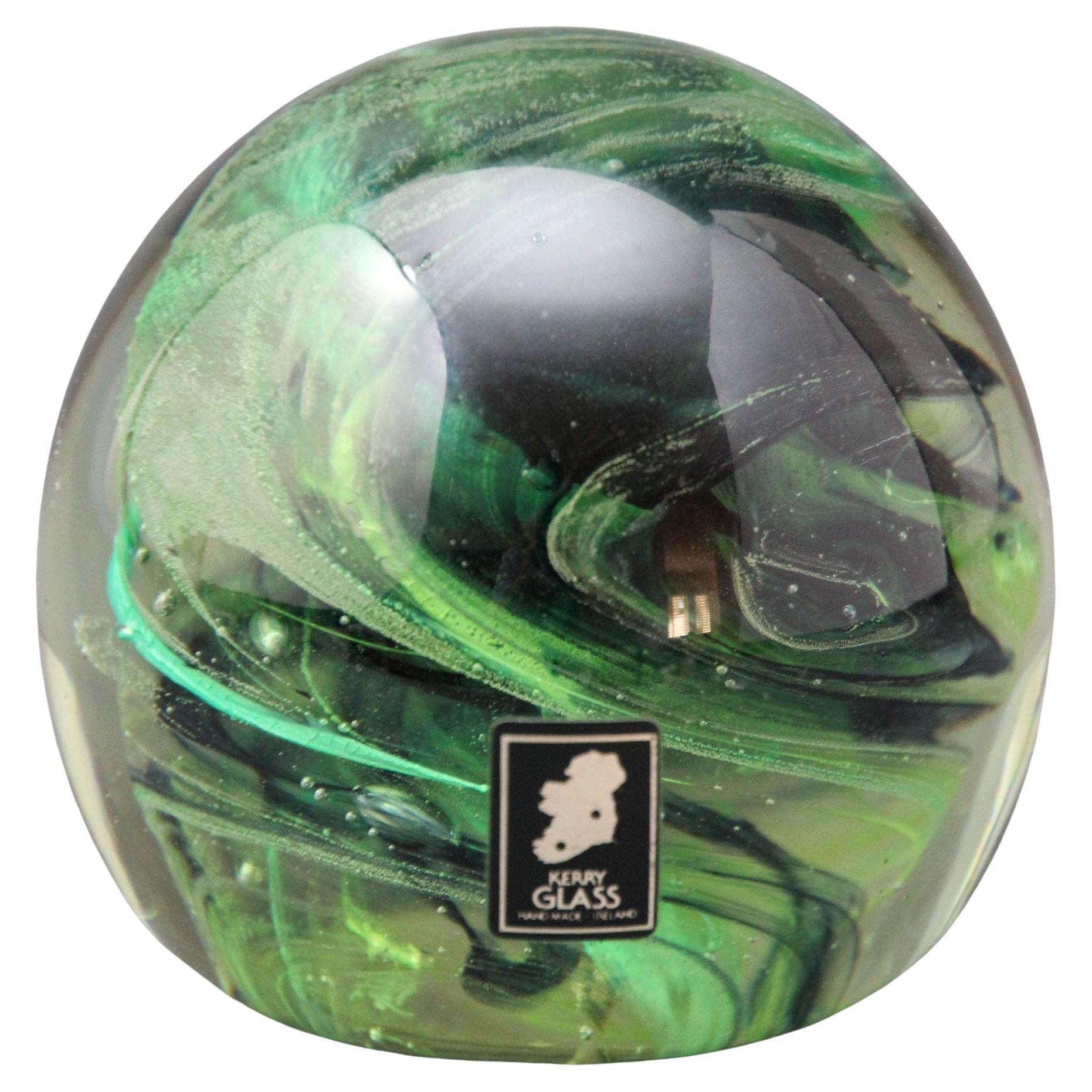 KERRY Irish Art Glass Paperweight Hand Blown in a Jade to Emerald Green 1980s For Sale