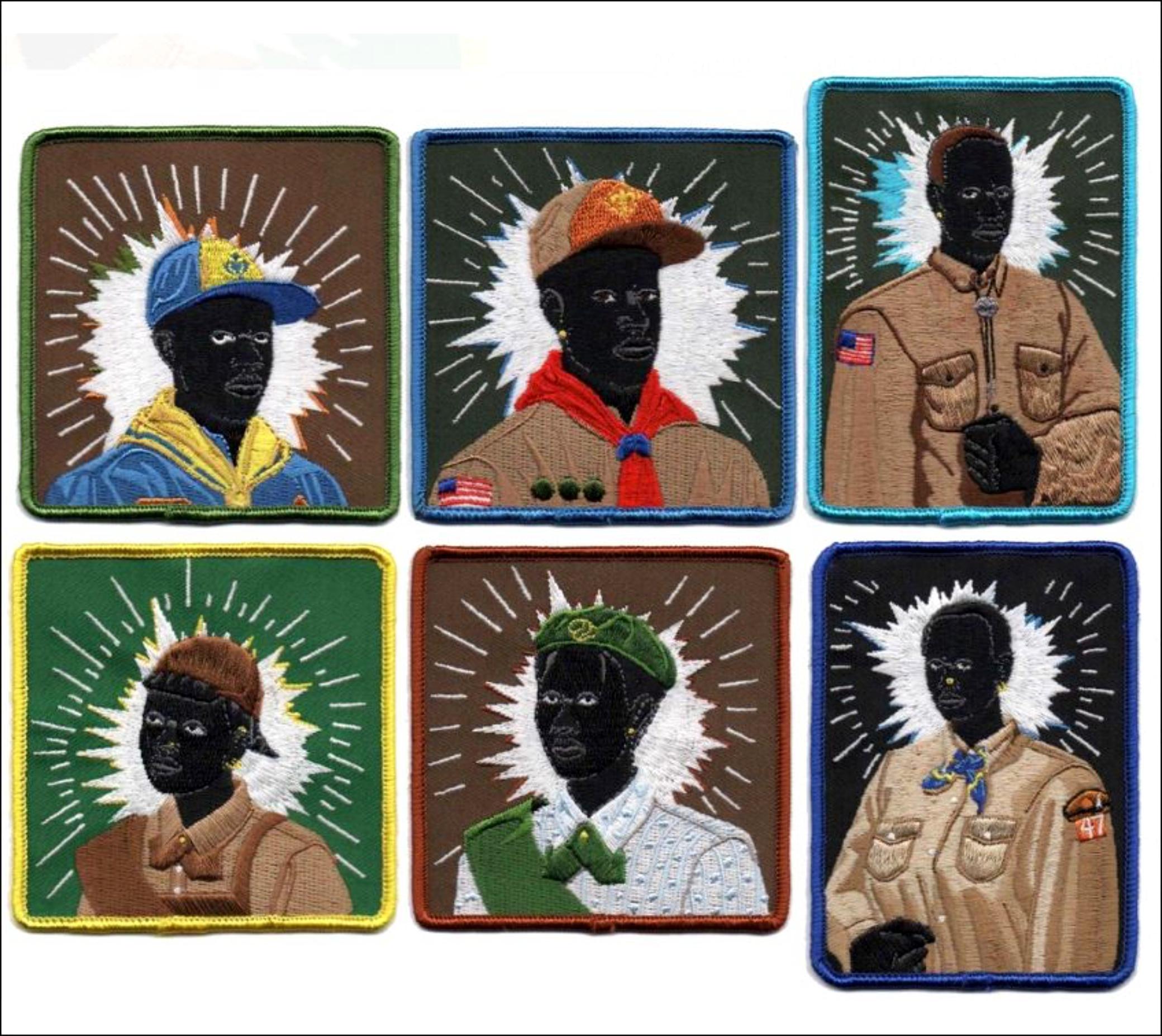 Set of Six (Six) Scout Series Embroidered textile Patches brand new and sealed - Realist Mixed Media Art by Kerry James Marshall