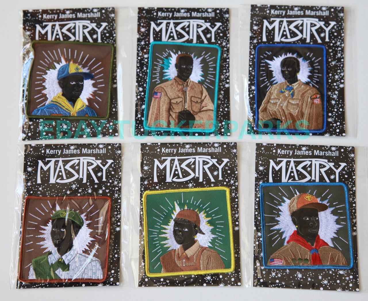 KERRY JAMES MARSHALL
Set of Six (Six) Scout Series Embroidered Patches, 2017
Rayon thread on poly twill backed embroidered patches, set of six. Brand new in original packaging.
Largest 4.125