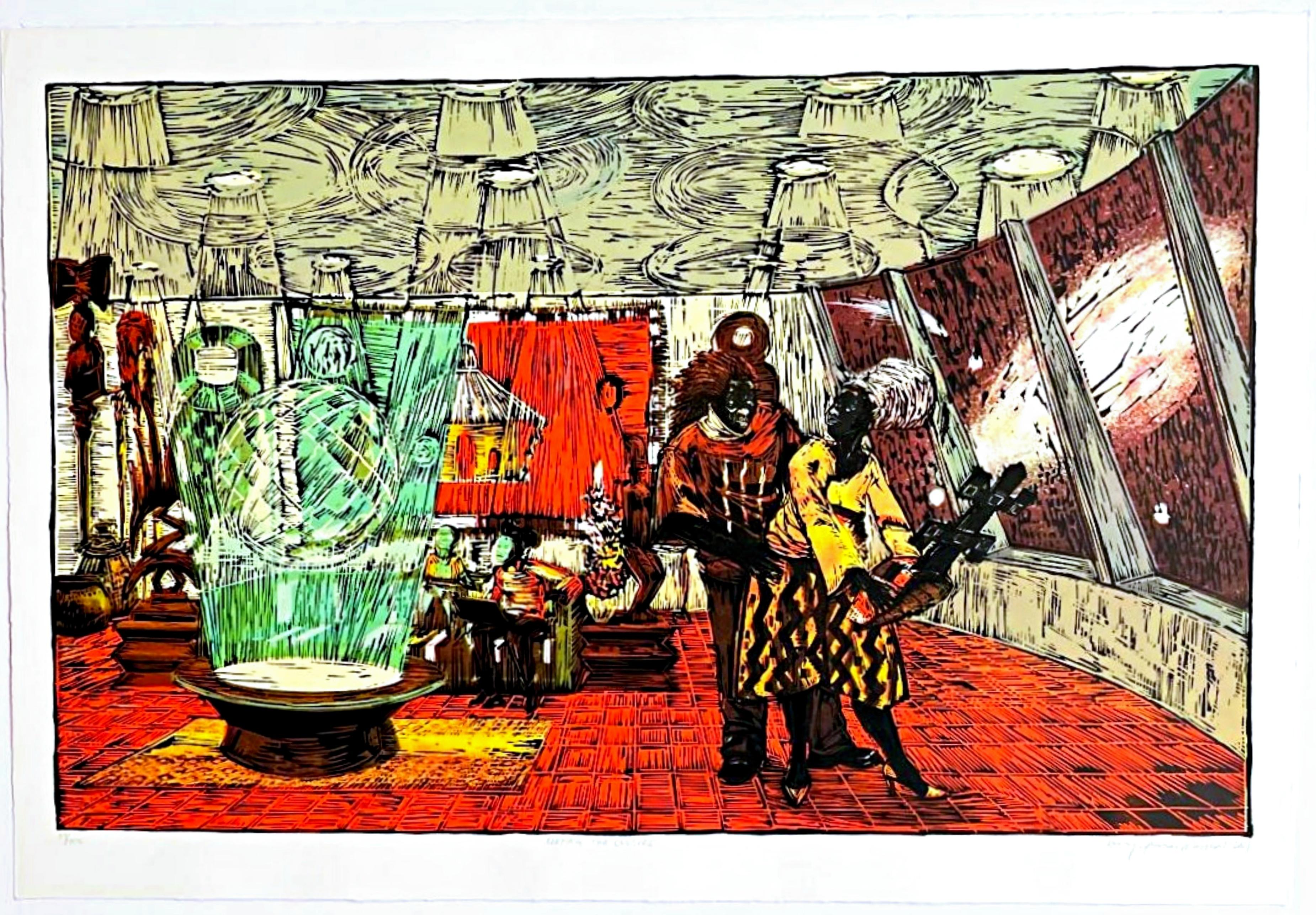 Mantener la cultura, técnica mixta firmada/estampada por el mejor artista afroamericano