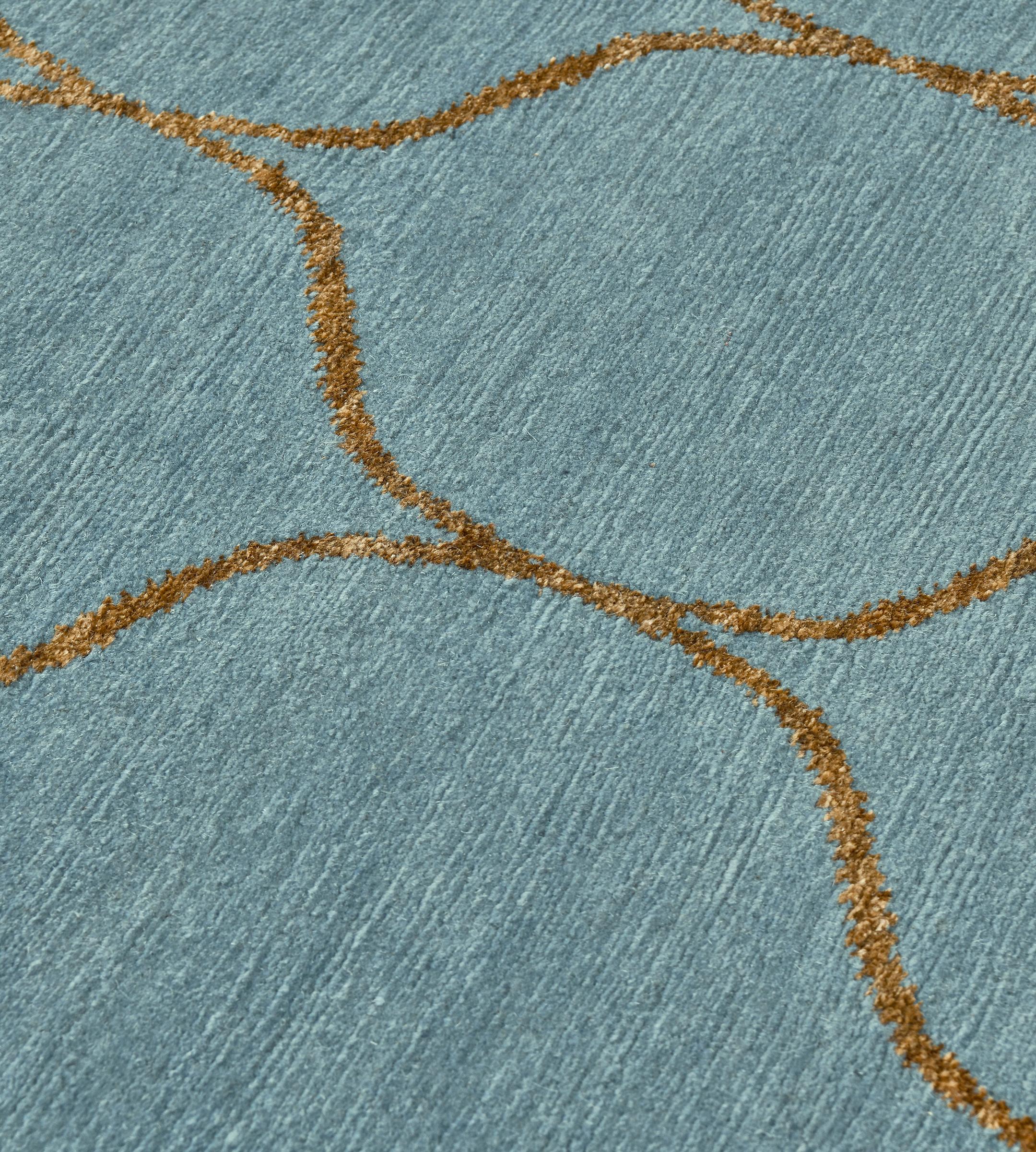 American Kerry Joyce Handwoven Wool Teal Su Rug For Sale