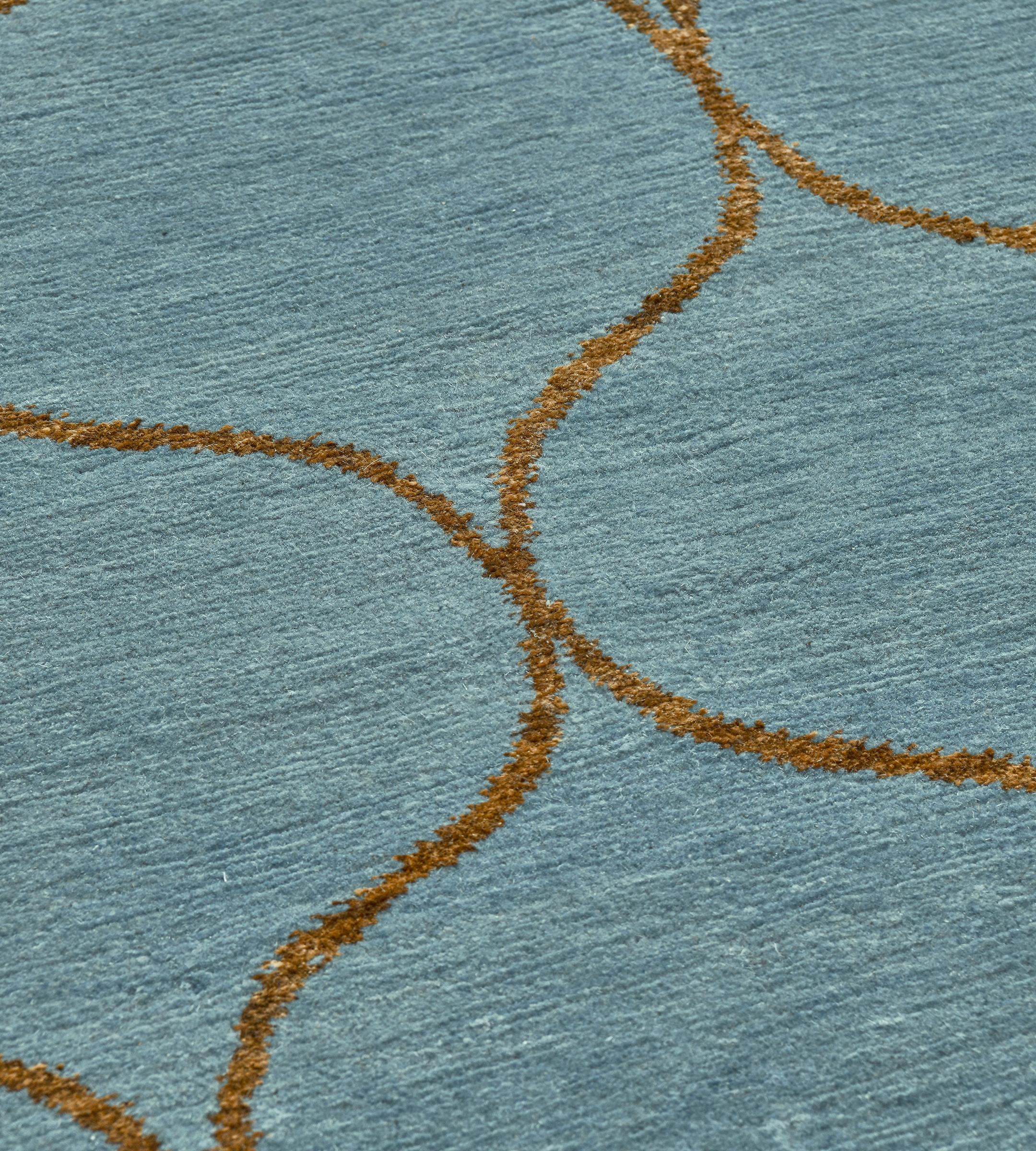 Hand-Knotted Kerry Joyce Handwoven Wool Teal Su Rug For Sale