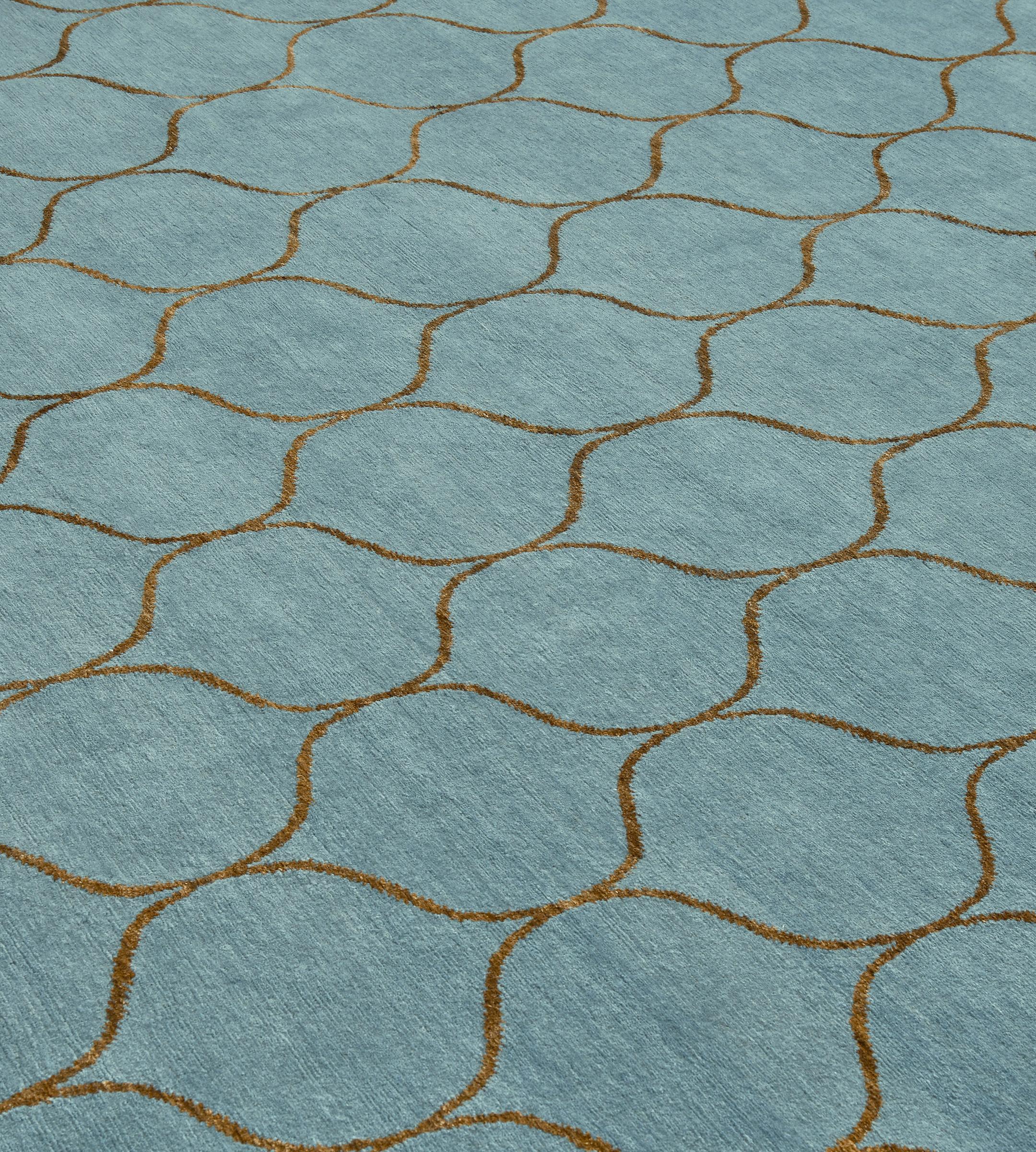 Kerry Joyce Handwoven Wool Teal Su Rug For Sale 1
