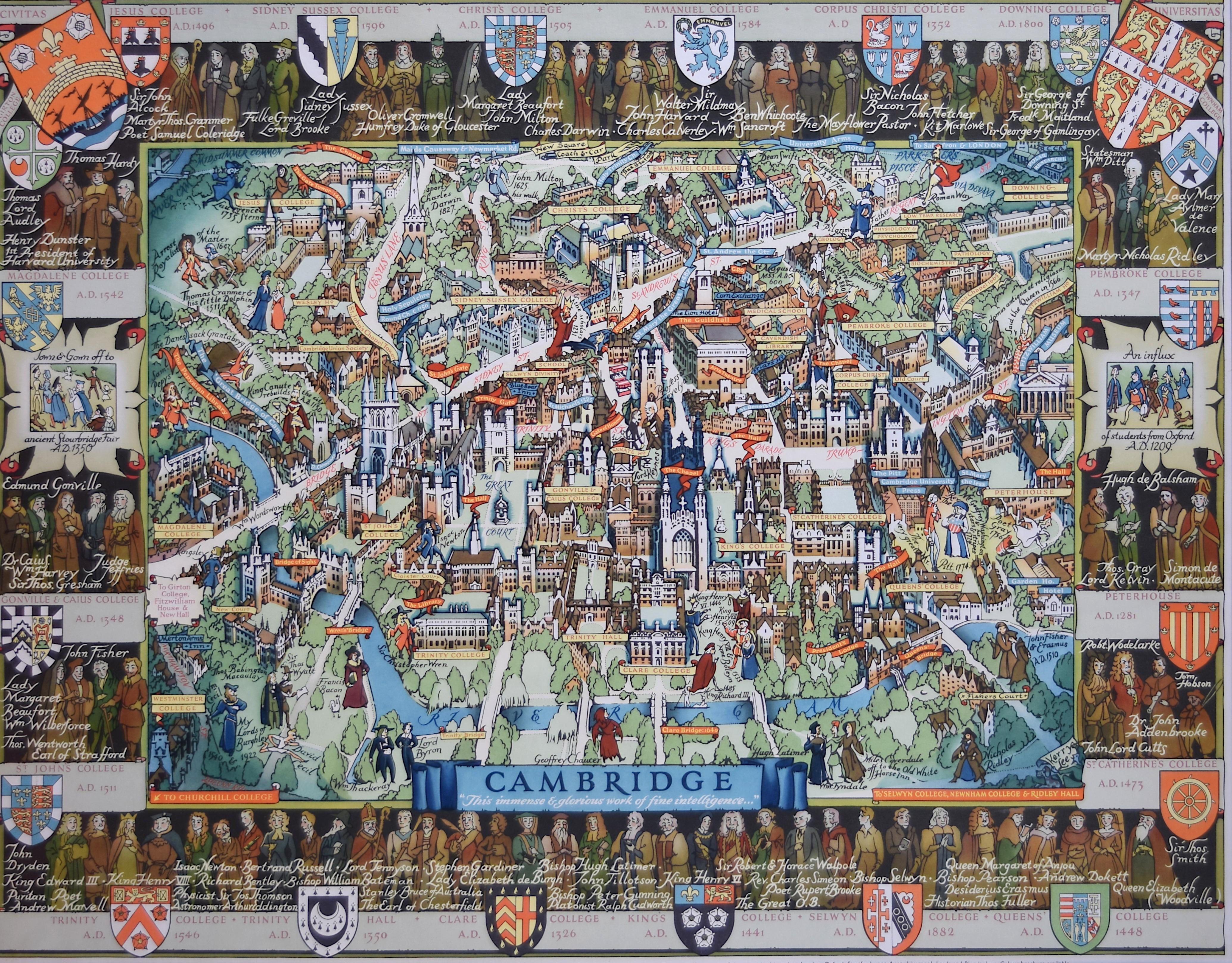 Kerry Lee 'Cambridge' Original Vintage Poster pictorial map University 