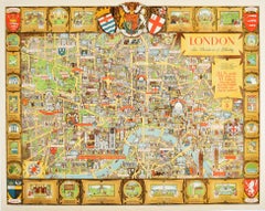 Original Vintage Poster London Bastion Of Liberty Illustrated Map WWII Churchill