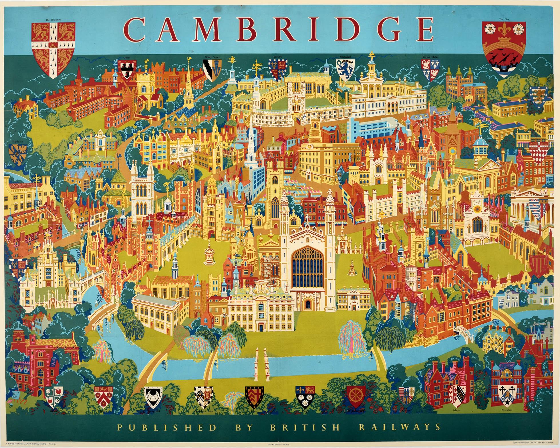 Kerry Lee Print - Original Vintage Poster Pictorial Map British Railways Cambridge University City