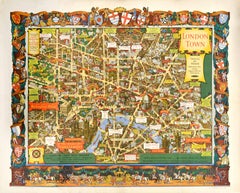 Original Retro Travel By Train London Town Pictorial Map Poster Kerry Lee