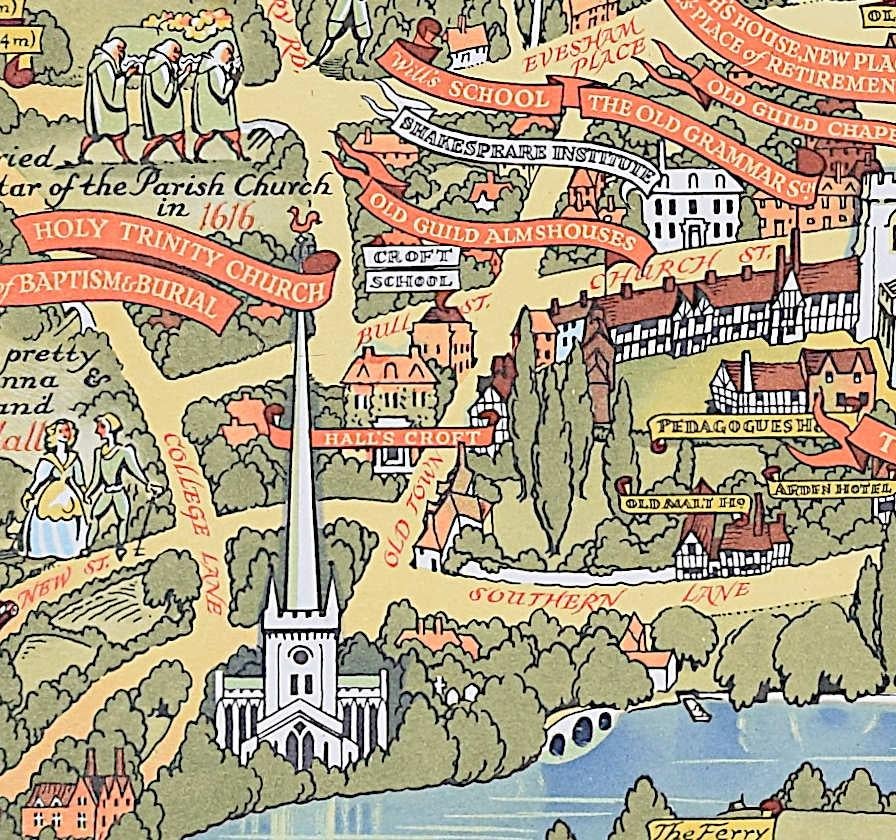 La vita di Shakespeare e la mappa di Stratford-upon-Avon, litografia di Kerry Lee in vendita 4