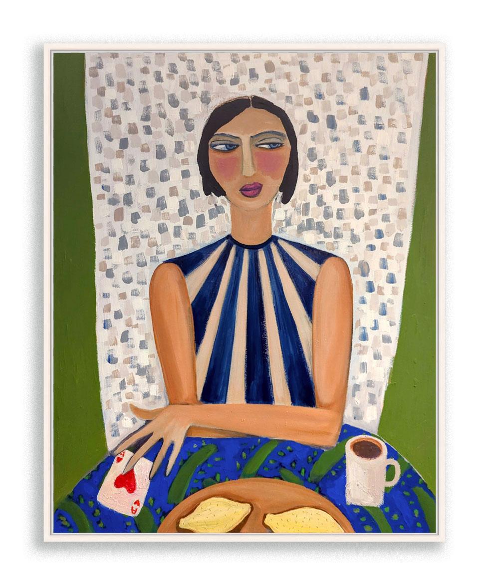 Aced It, Original Painting, Contemporary Portrait, Food art, Coffee and cards For Sale 3