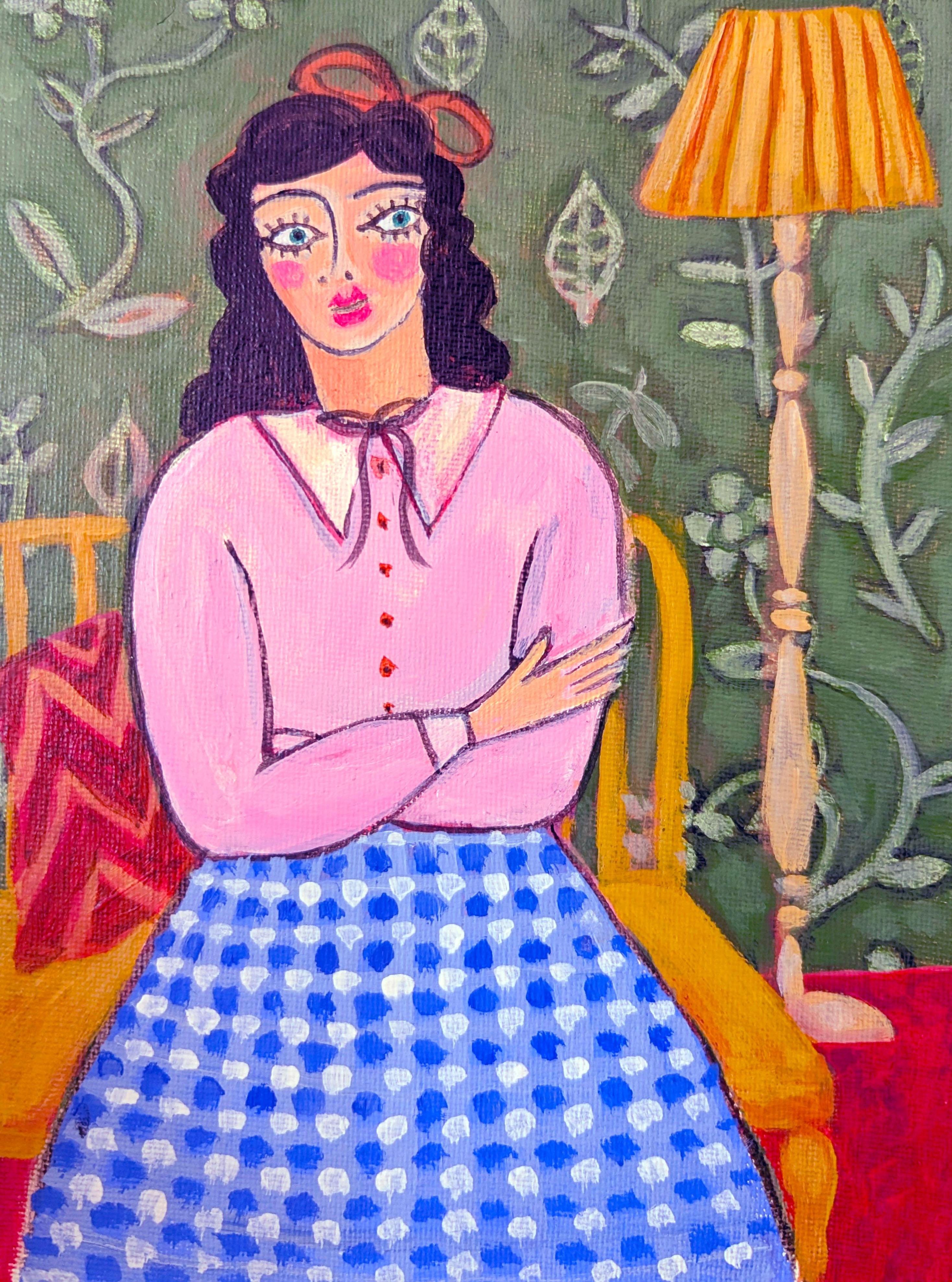 Kerry Louise Bennett Portrait Painting – Do You Like My Pink Sweater? Stillleben, zeitgenössisch, original