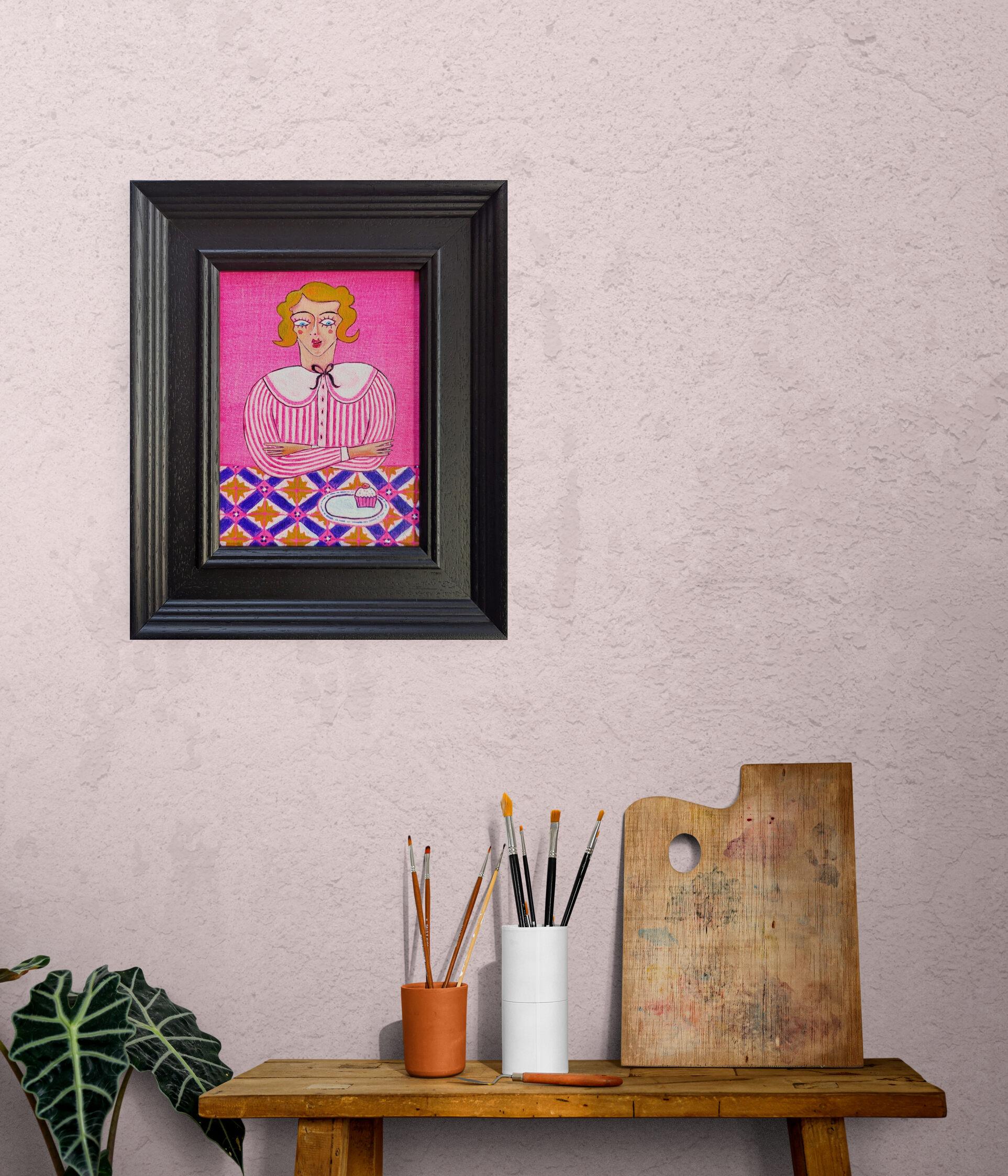 Nimm deinen Kuchen und iss ihn! Originalgemälde, Porträt, zeitgenössisch (Zeitgenössisch), Painting, von Kerry Louise Bennett