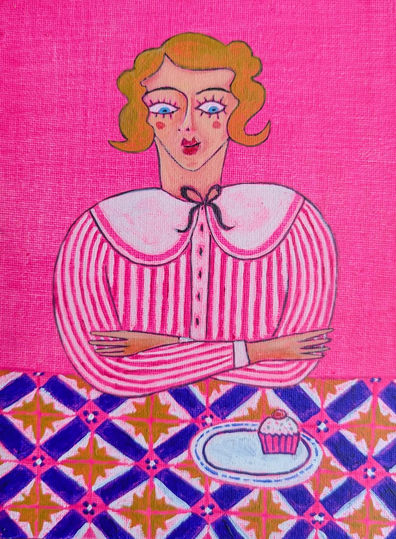 Nimm deinen Kuchen und iss ihn! Originalgemälde, Porträt, zeitgenössisch – Painting von Kerry Louise Bennett
