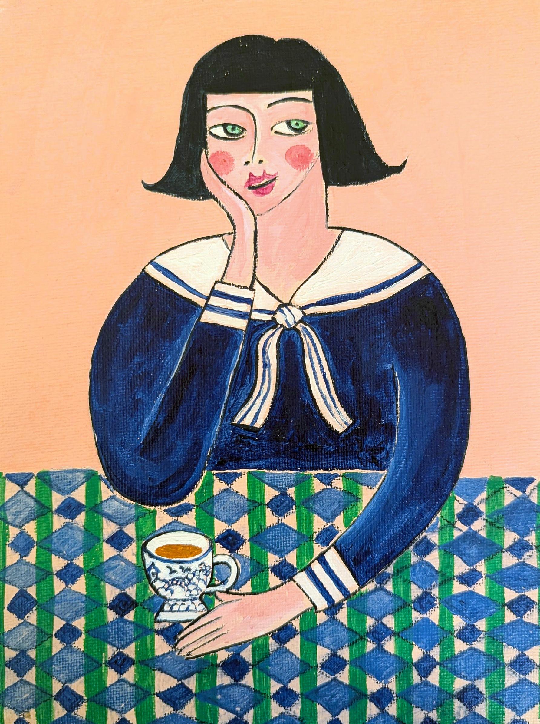 Hello Sailor, quadro originale, ritratto, astratto, contemporaneo - Painting di Kerry Louise Bennett
