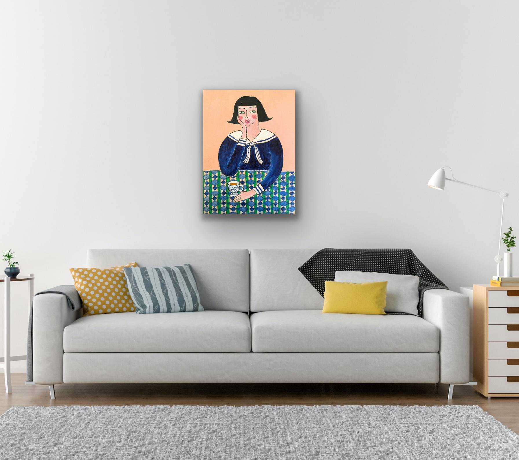 Hello Sailor, quadro originale, ritratto, astratto, contemporaneo - Painting Contemporaneo di Kerry Louise Bennett